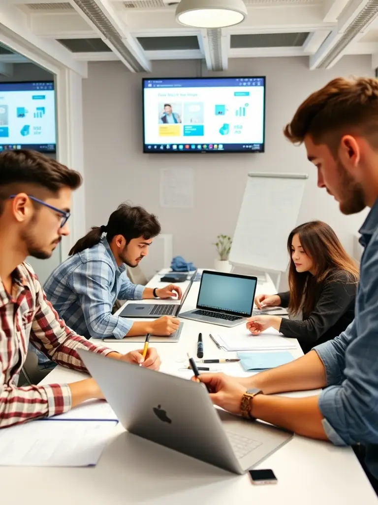 A photo of a workshop session in progress, with participants actively engaged in a hands-on activity related to startup development.