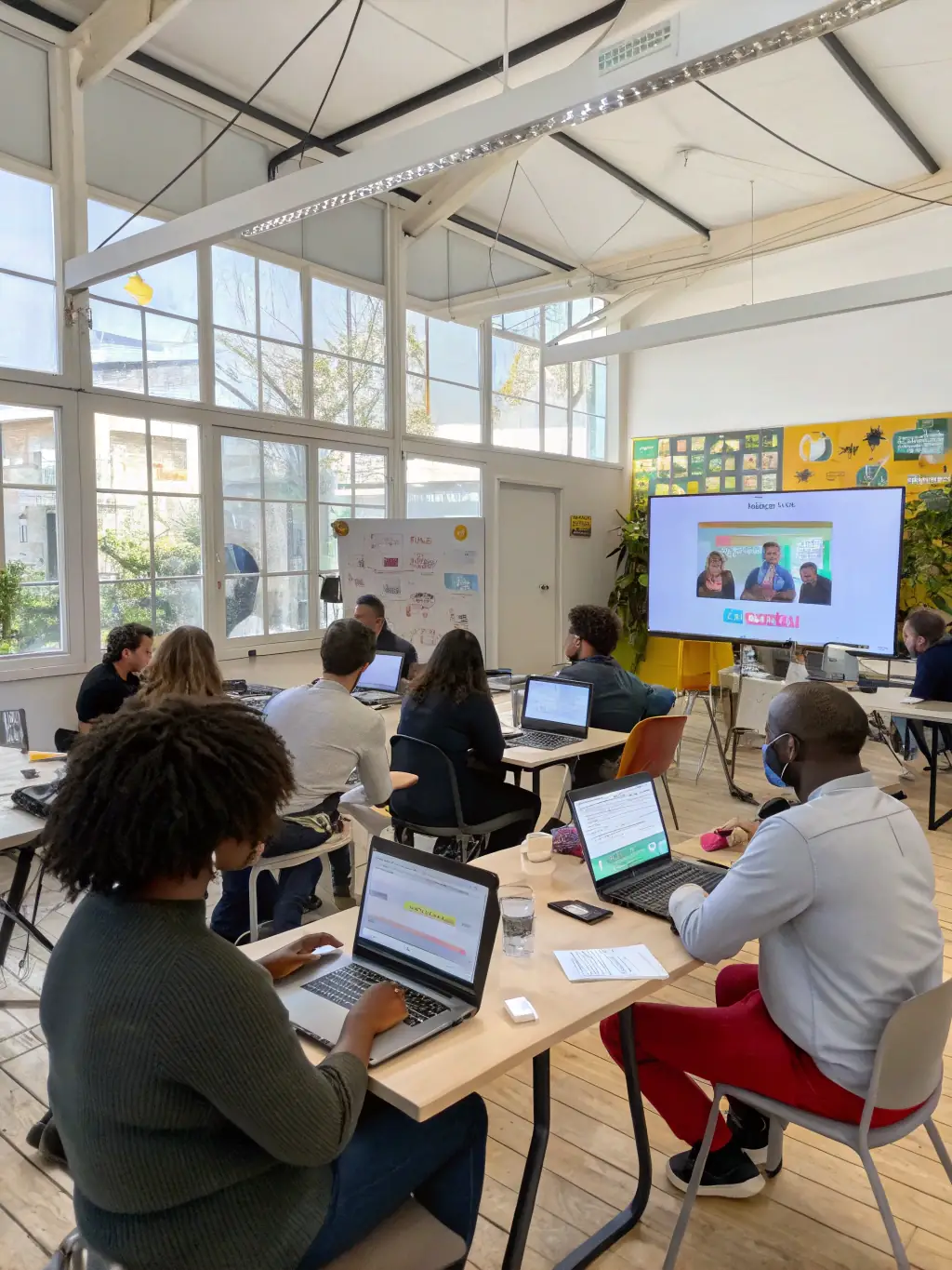 A photograph of a workshop session at the Startup Summit UK, showing participants actively engaged in a hands-on learning experience.